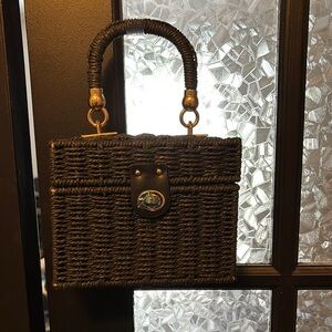 Black Mini Woven Bag with Curved Handle